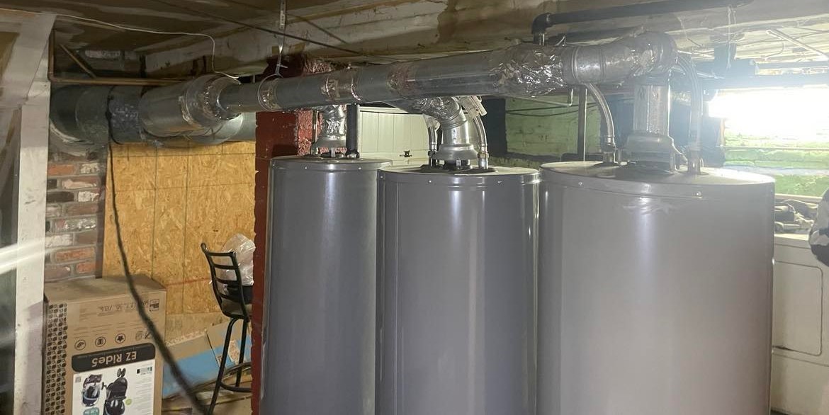 Commercial water heaters installed in a Waterbury CT basement